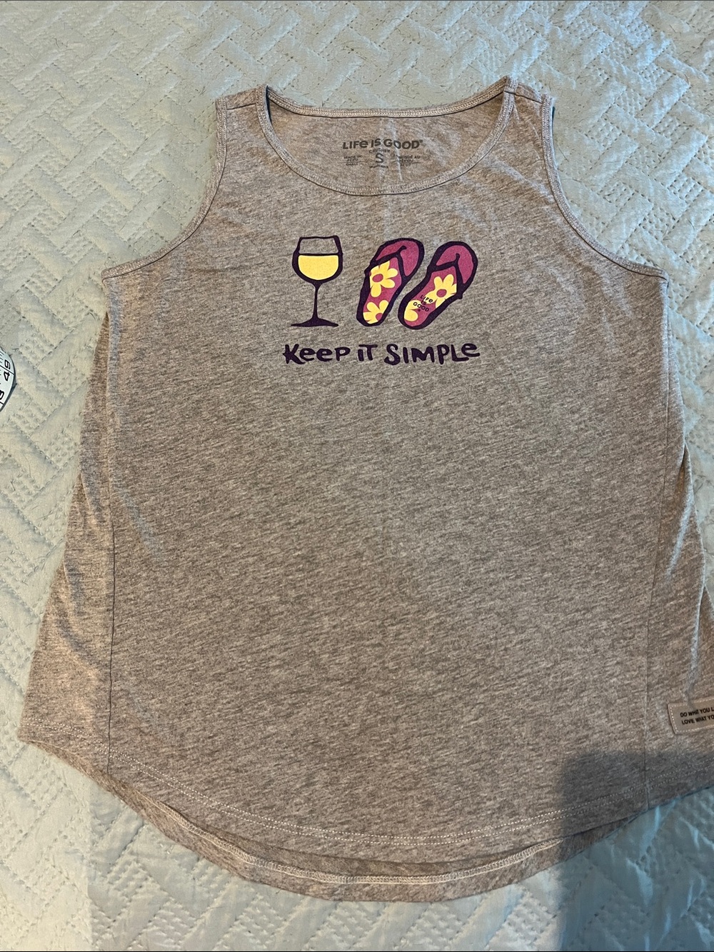 Life Is Good Heather Gray Tank with Yellow & Purple Graphic size S